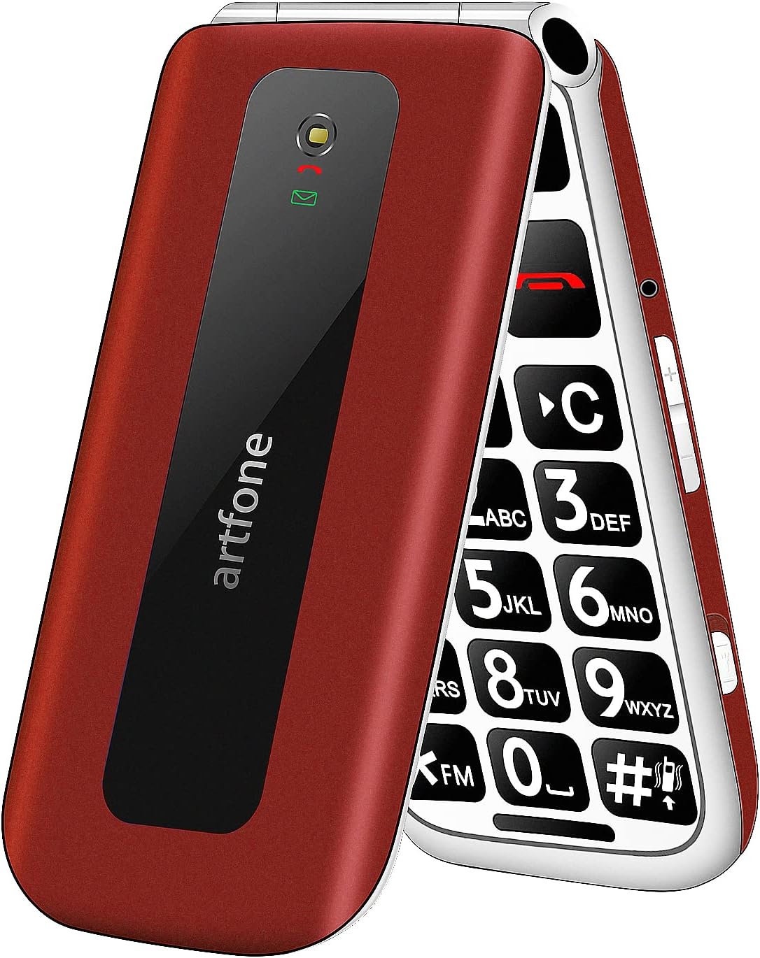 artfone Big Button Mobile Phone for Elderly, Senior Flip Phones Sim Free Unlocked Easy to Use Basic Cell Phones with 2.4" LCD Display | SOS Button | FM Radio | Torch |1200mAh Battery（Red）