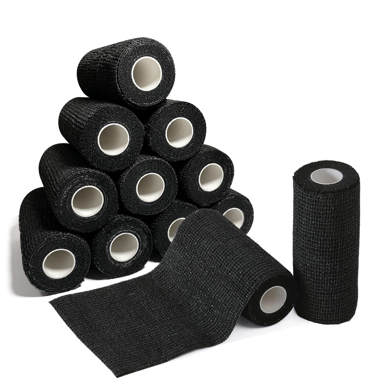 TigraTigro Bende Elastiche Sportive - 12 Rotoli [10cm x 4.5m] - Garza Non Tessuta per Mani, Piedi, Braccia - Nero - Fascia Resistente per Palestra, Calcio e Recupero Muscolare