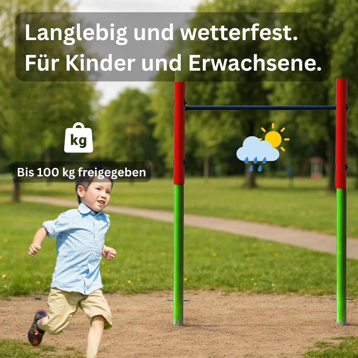Best Sporting Turnreck Garten I Reckstange Garten Kinder und Erwachsene I Höhenverstellbare Kletterstange Outdoor in Grün-Rot-Blau I Turngeräte für Kinder für Spaß im Garten I Doppel - 241cm