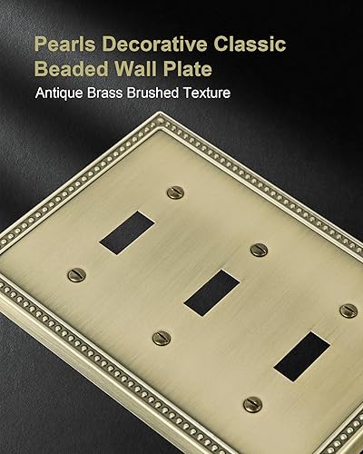 Miniatura 3 de TREEWELL Paquete de 2 placas de triple interruptor de luz de palanca, cubiertas decorativas de perlas, placa de pared de metal de 3 segmentos de