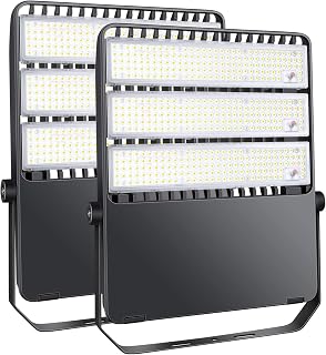 ledmo 360W LED Flood Lights Outdoor, Super Bright 50400Lumen Stadium Lighting, Adjustable Bracket Exterior Commercial Floodlights for Sports Fields, Backyard, Arena,House, Waterproof 5000K (2Pack)