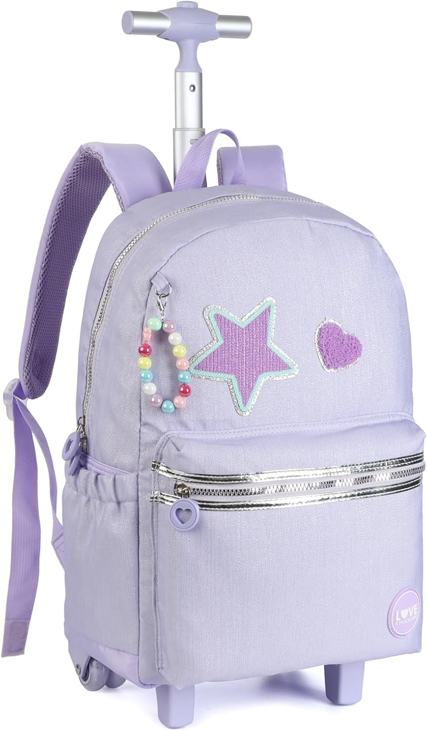 Adult extra Large Kids Rolling Backpack with Lunch Box 3pc Set (STAR HEART PURPLE) - Image 3