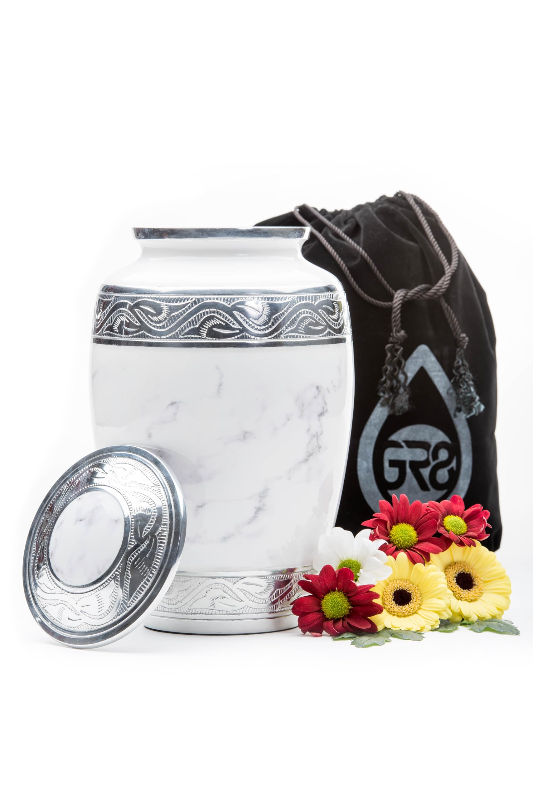 GR8 Great Keepsakes White Marble Urn - Urn for Ashes Adult Male, Urn for Ashes for Women, Urns for Human Ashes Adult Man, Decorative Urns, Urn, Cremation Urn, Urns