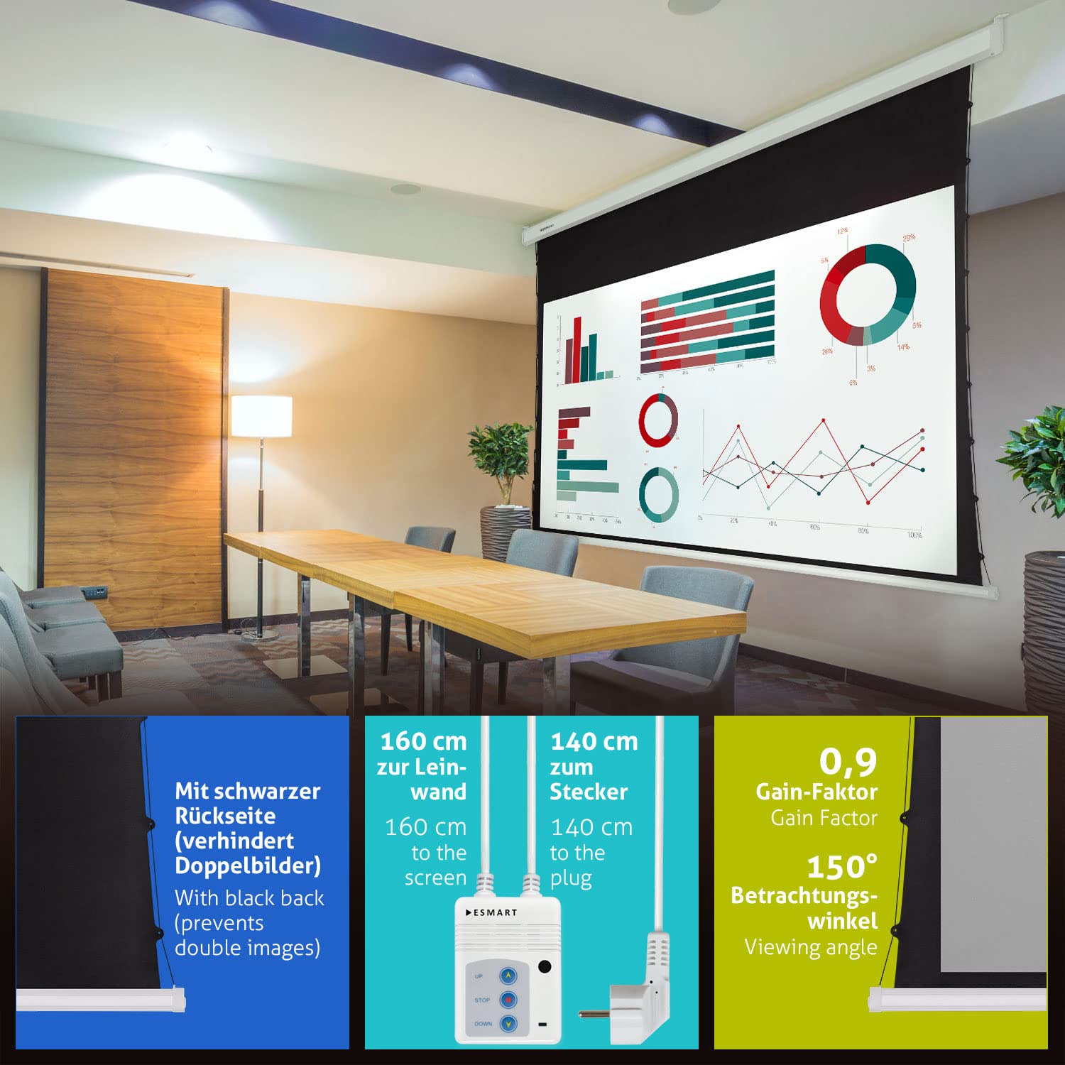 ESMART Professioneel TATENSO Spanscherm 244 x 137 cm (110) 16:9 | Programmeerbare Afstandsbediening | Thuisbioscoop elektrische projector projectiescherm motorspanningsscherm LCD LED
