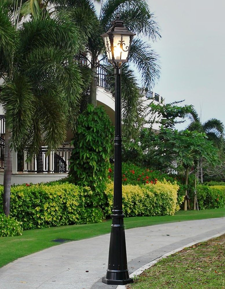 Modeen 2.75M LED Villa High Pole Landscape Garden Continental Community Street Light Tradition Victorian Style Outdoor Waterproof Floor Lamp Column Lamp Lantern Lawn Villa Lights