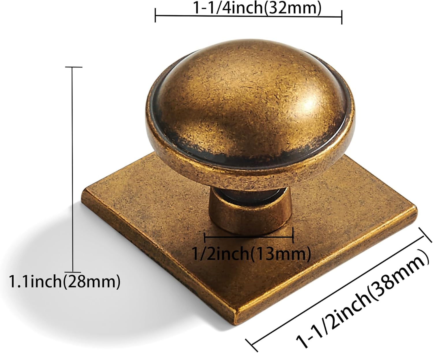 khtumeware 2-Pack Heavy Duty Solid 1-1/2 Inch Vintage Cabinet Knob with Backplate,Antique Brass Drawer Knobs with Back Plate, Ideal for Dressers and Kitchen cabinets.