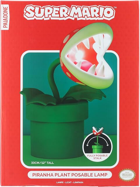Paladone Piranha Plant Posable Lamp BDP | LED Light with Flexible Head for Nintendo Fans | Officially Licensed Super Mario | 33cm Tall USB Powered, Red, White and Green
