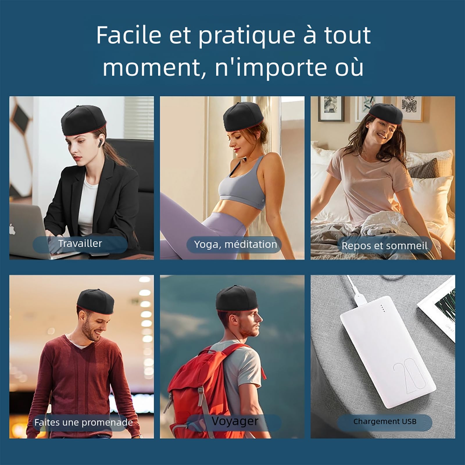 Thérapie par la Lumière Rouge et Infrarouge et pour la Repousse des Cheveux Chapeau de Luminothérapie Lampe Infrarouge Red Light Therapy pour la Perte de Cheveux Douleur(Plug-in noir)