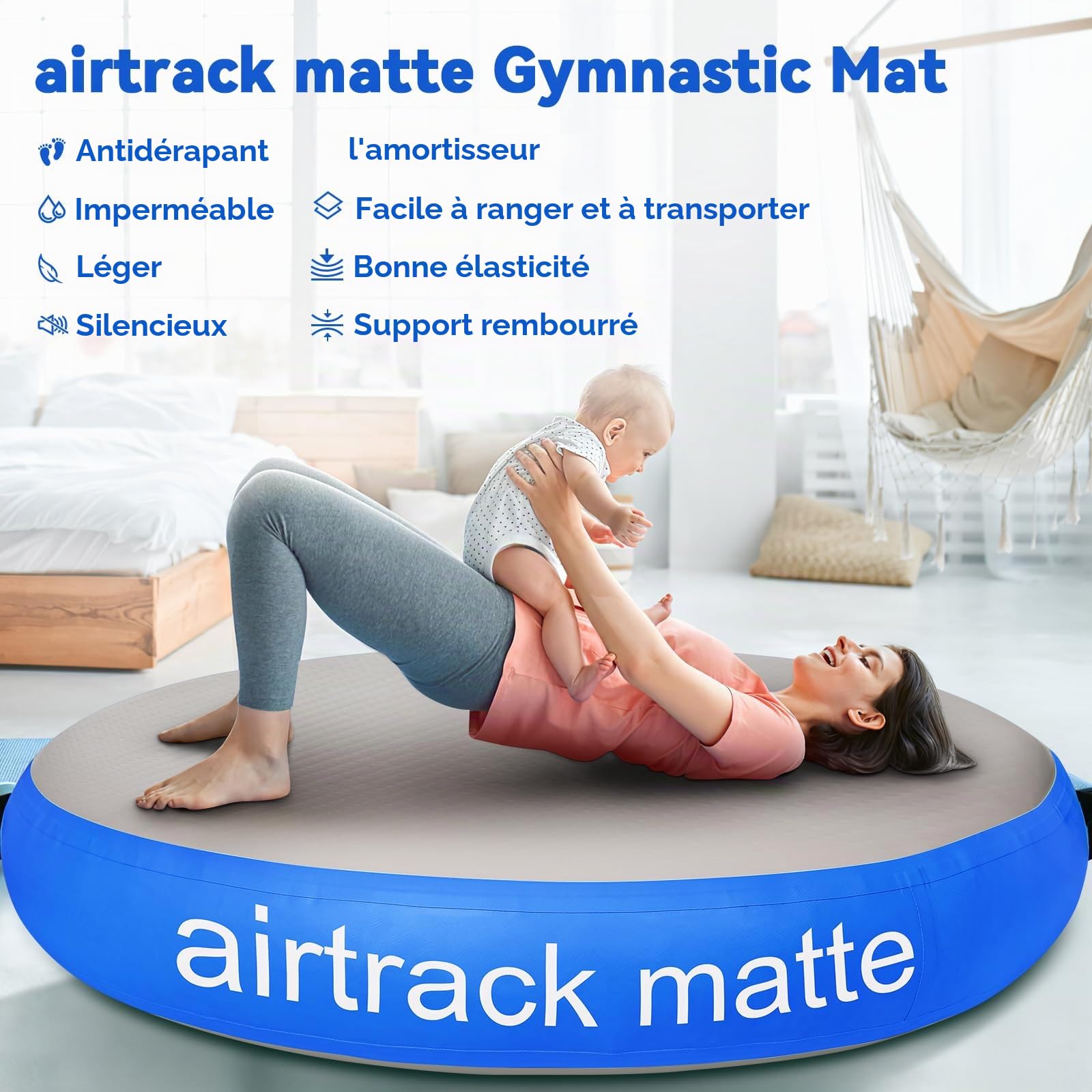 Airspot 20cm haut diamètre 100 / 140cm coussin gonflable rond,tapis de gymnastique Tapis Entraînement epais Tapis de Gym Gonflable Piste Gonflable Tumbling Gymnastique avec Pomp a air