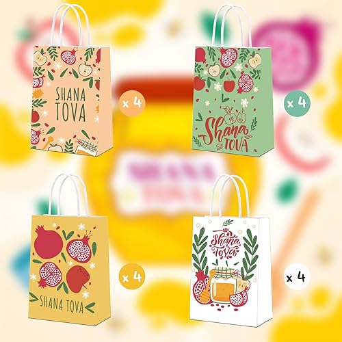 Miniatura 7 de DoneJPee 16 bolsas de regalo de Rosh Hashanah, bolsas de regalo de Año Nuevo judío Shana Tova, decoraciones de fiesta de Rosh Hashanah y suministros