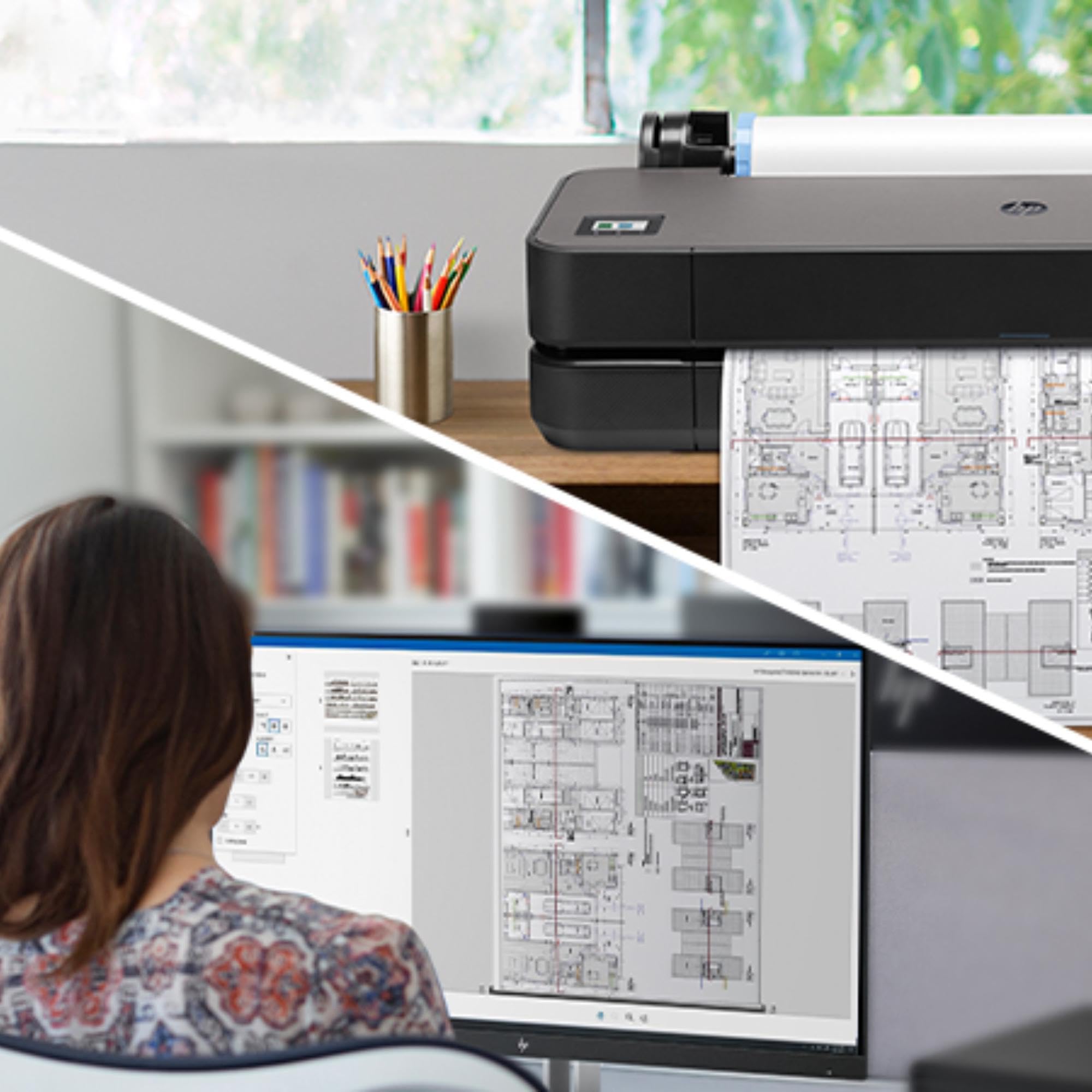 HP DesignJet T210 Stampante per Grandi Formati da 61 cm 8AG32D, Formati supportati da A4 ad A1, velocità 59 Pagine A1 all’Ora, Gigabit Ethernet, USB, Wi-Fi, Garanzia 1 Anno, Nero