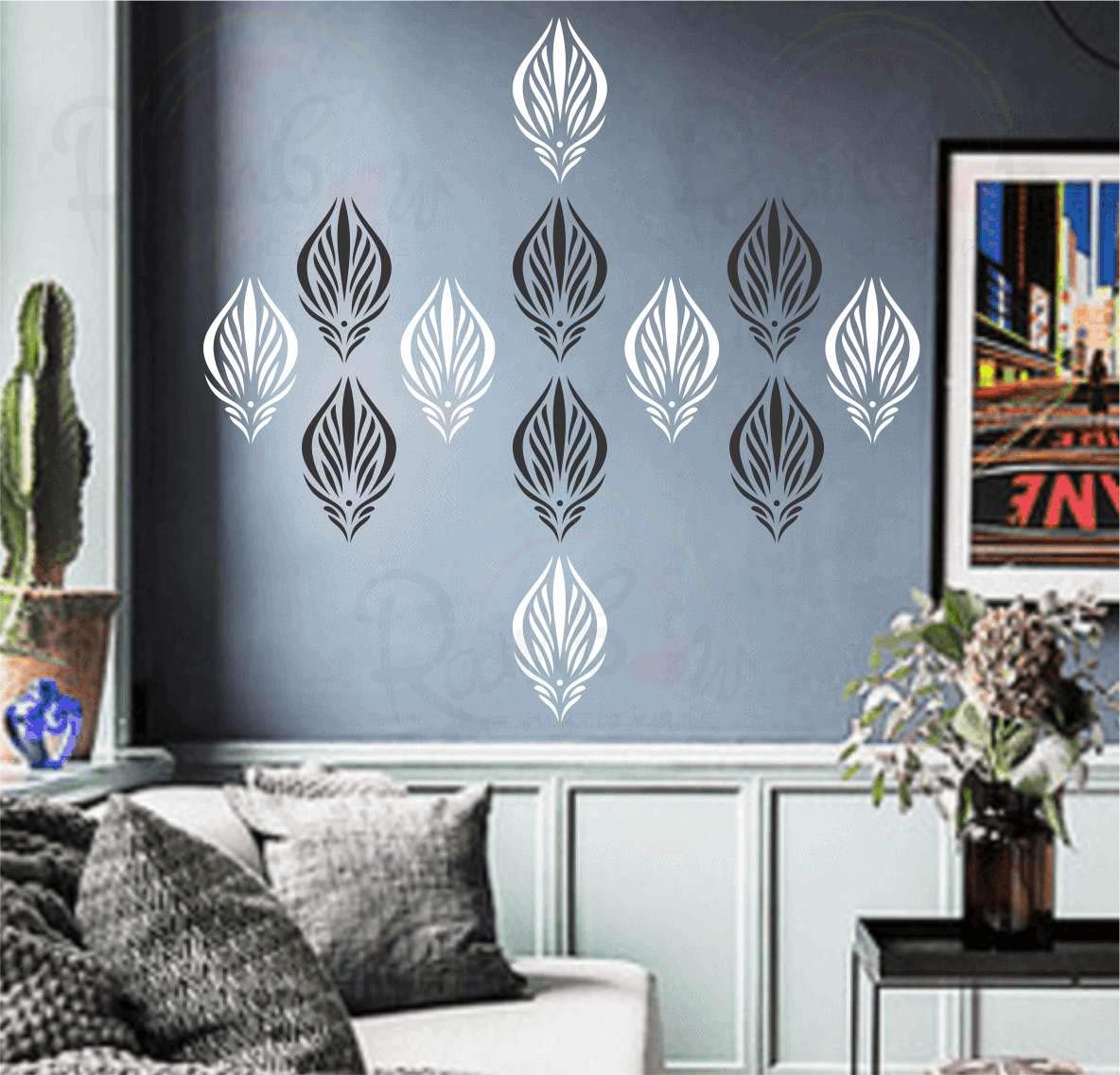 Damask Motif| Wall Stencil by Rainbow Mazic Walls| Glossy PVC Paper| Reusable| 9 inch x 12 inch| RCS 05