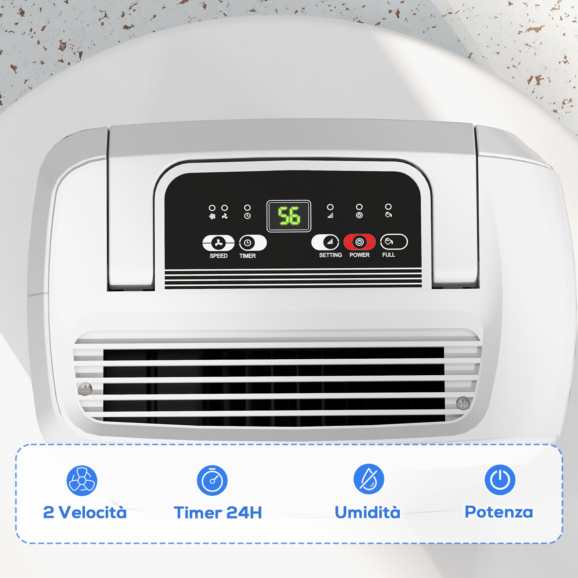 HOMCOM Deumidificatore Portatile 12L/24h per 18㎡ con 4 Funzioni Bianco | Serbatoio da 800mL, Deumidificatore Casa Muffa con Filtro, Maniglia, Display, Timer 24 Ore, Ruote, Spegnimento Automatico
