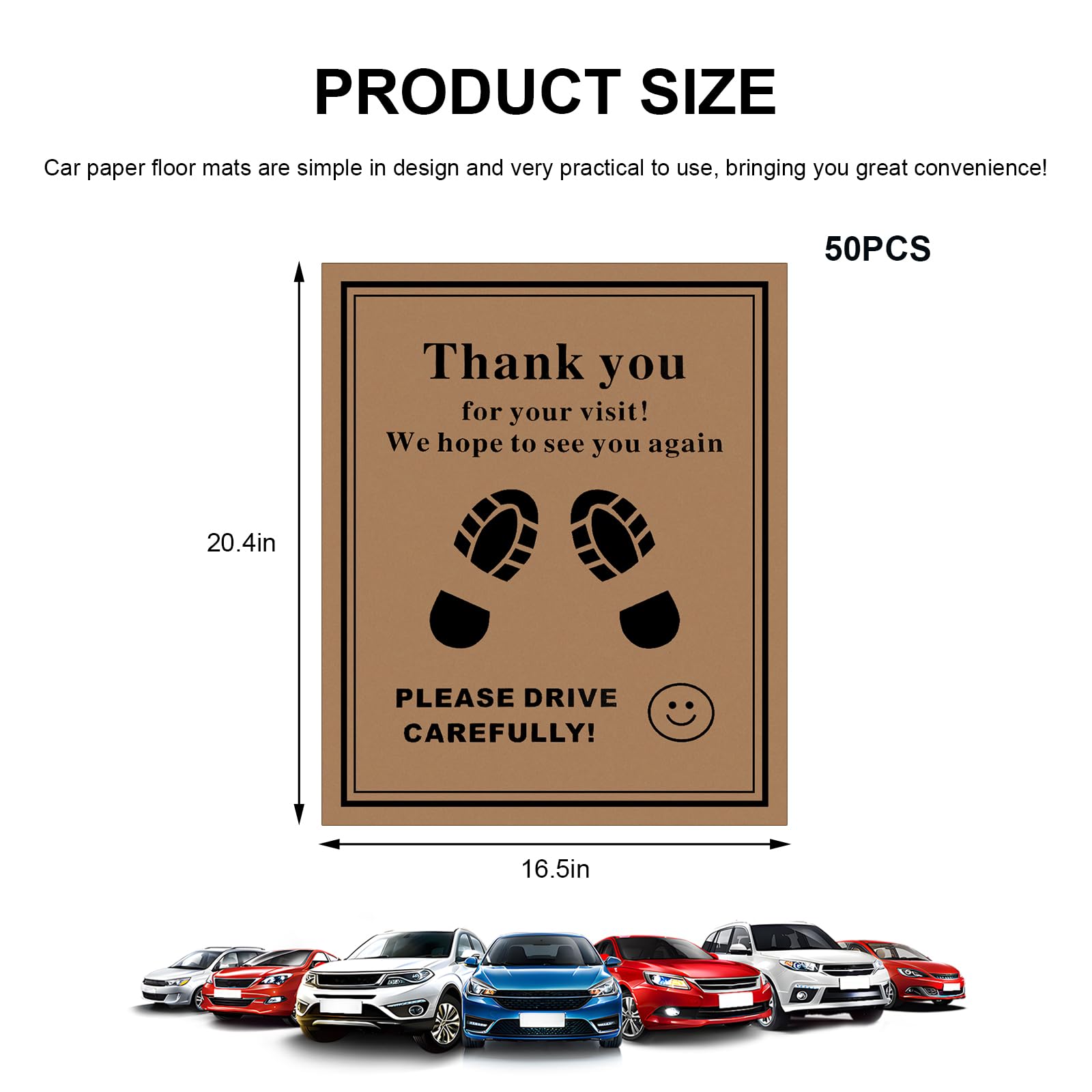 MTRPS 50 PCS Car Paper Floor Mats 16 x 20 Inch Disposable Auto Carpet Pads with Footprint Words — view 2