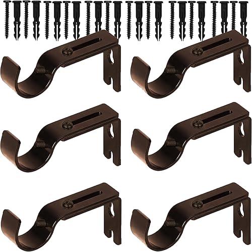 Soportes de Barra de Cortina Premium - Paquete de 6 Soportes Ajustables de Montaje en Pared, Soportes para Barra de Cortina de 1 Pulgada (Marrón)