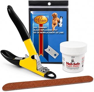 Resco USA-Made Nail Grooming Kit, Large, Yellow (PF0531) | Guillotine Dog Nail Trimmer with Styptic Powder, Emery Board & Replacement Blade