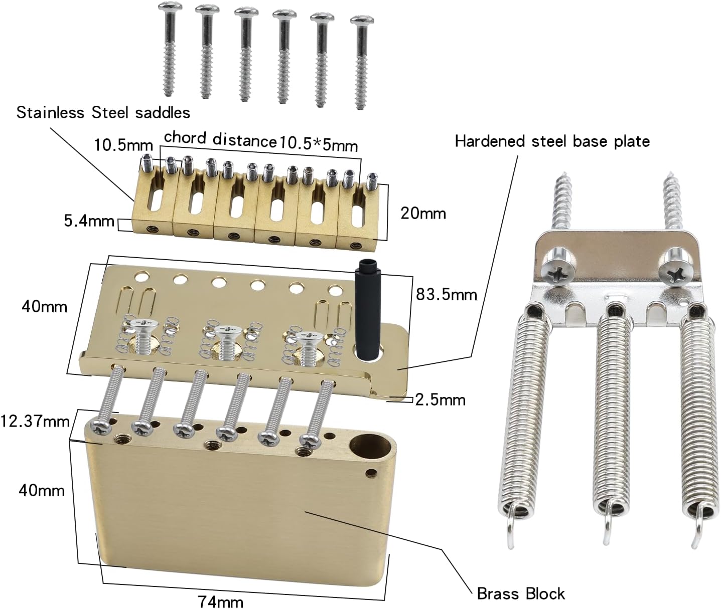 10.5mm Electric Guitar Bridge Vacuum Gold 6 Point tremolo bridge Stainless Steel Saddles Plate Brass Block Electric Guitar Bridge 6 String Start Stratocaster