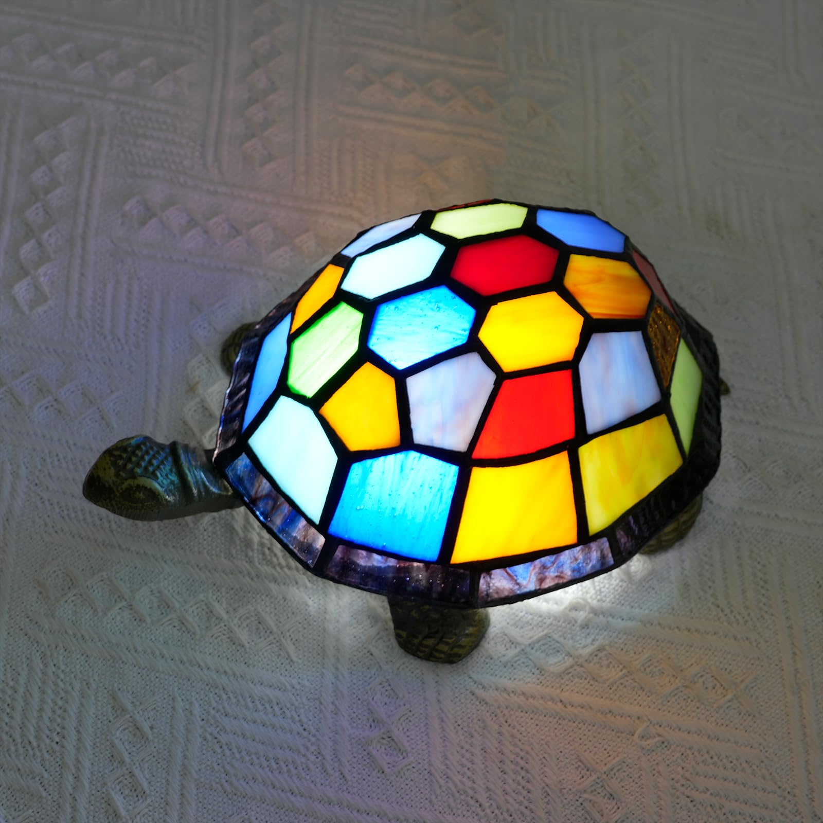 Lámpara Tiffany Tortuga Vidriera Tortuga Luz de Noche Pequeña Lámpara de Mesa para Cabecera Sala Decoración de Habitación Infantil