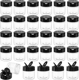 Foraineam 30 Pack Clear Plastic Jars 4 oz Mini Seasoning Bottles Spice Jars with Black Flip Cap to Pour Or Shaker, Round Food Safe Storage Containers with Lids for Spice Powders Cosmetics Crafts