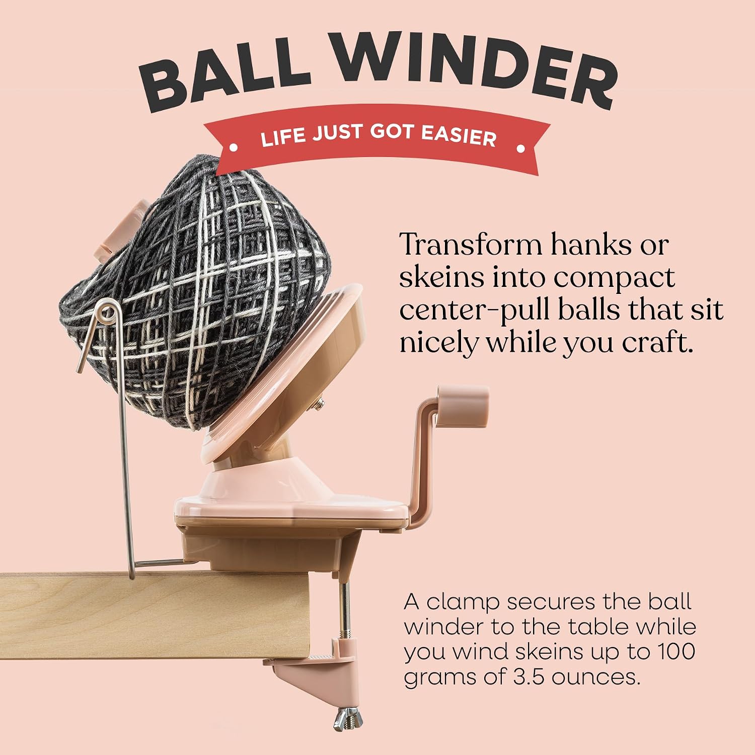 Knit Picks Yarn Winding Bundle - Yarn Ball Winder (Dusty Rose) and Birch Wooden Yarn Swift