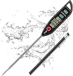 BOMATA Waterproof IPX7 Thermometer for Water, Liquid, Candle and Cooking. Instant Read Food Thermometer with Long Probe for Cooking, Meat, BBQ! T101 (Black Color)