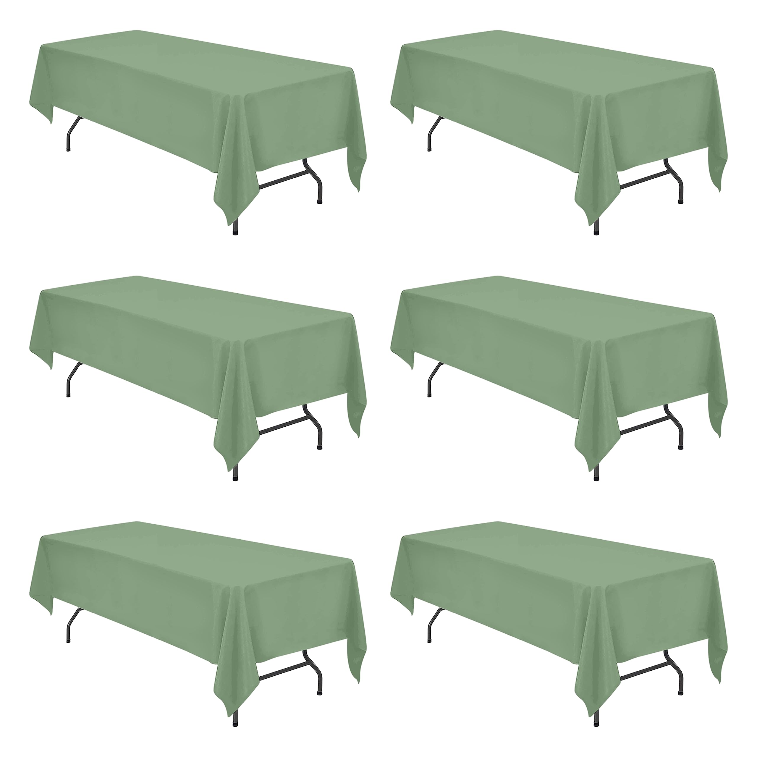 6 Pack Sage Green Tablecloths for 8 Foot Rectangle Tables 60 x 126 Inch - 8ft Rectangular Bulk Linen Polyester Fabric Washable Long for Wedding Reception Banquet Party Buffet Birthday