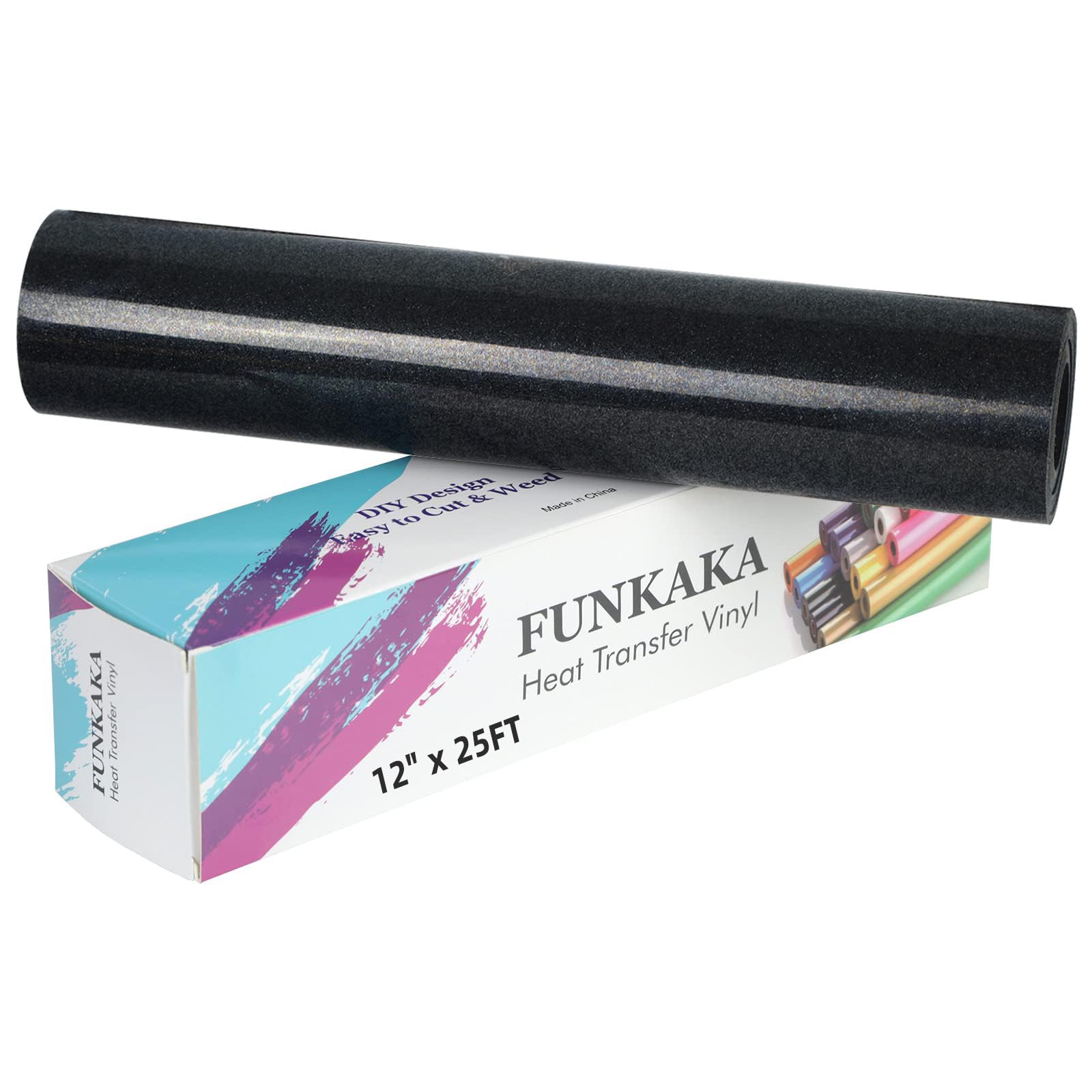 Vinyle à paillettes HTV noir anti-effritement Funkaka pour motifs complexes faciles à écheniller