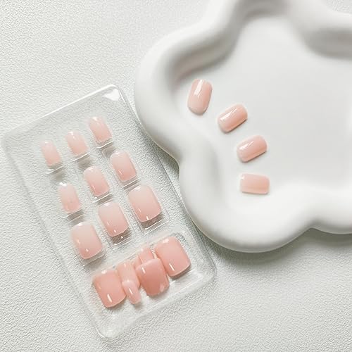 Miniatura 3 de Uñas postizas cuadradas cortas de color nude de acrílico con diseño sólido, cobertura completa, brillantes con pegamento, lindas adhesivas para