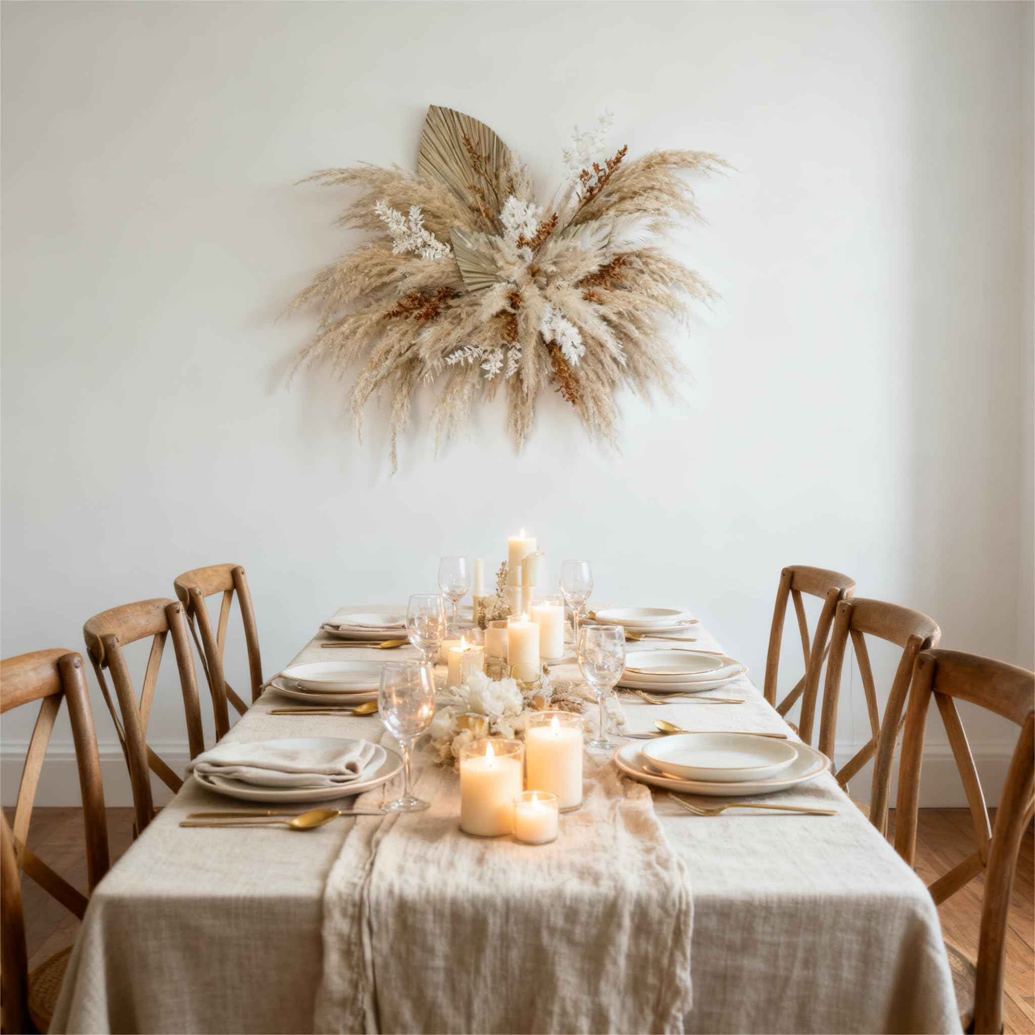 Kit de suspension murale à faire soi-même avec herbe de la pampa naturelle et roseau – Arrangement de fleurs séchées bohème beige et marron avec base en mousse pour arches de mariage