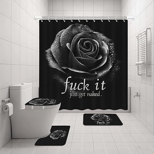 Miniatura 9 de Juego de 4 cortinas de ducha inspiradoras de león con alfombras, tapa de inodoro y tapete de baño, cortina de ducha de animales con 12 ganchos,