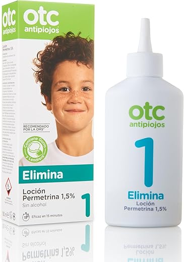 OTC Antipiojos Loción Permetrina 1,5%, Elimina los Piojos y Liendres en 15 Minutos de Manera Efectiva, Incluye Gorro y Lendrera, Apto para Mayores de 2 Años, 100 ml