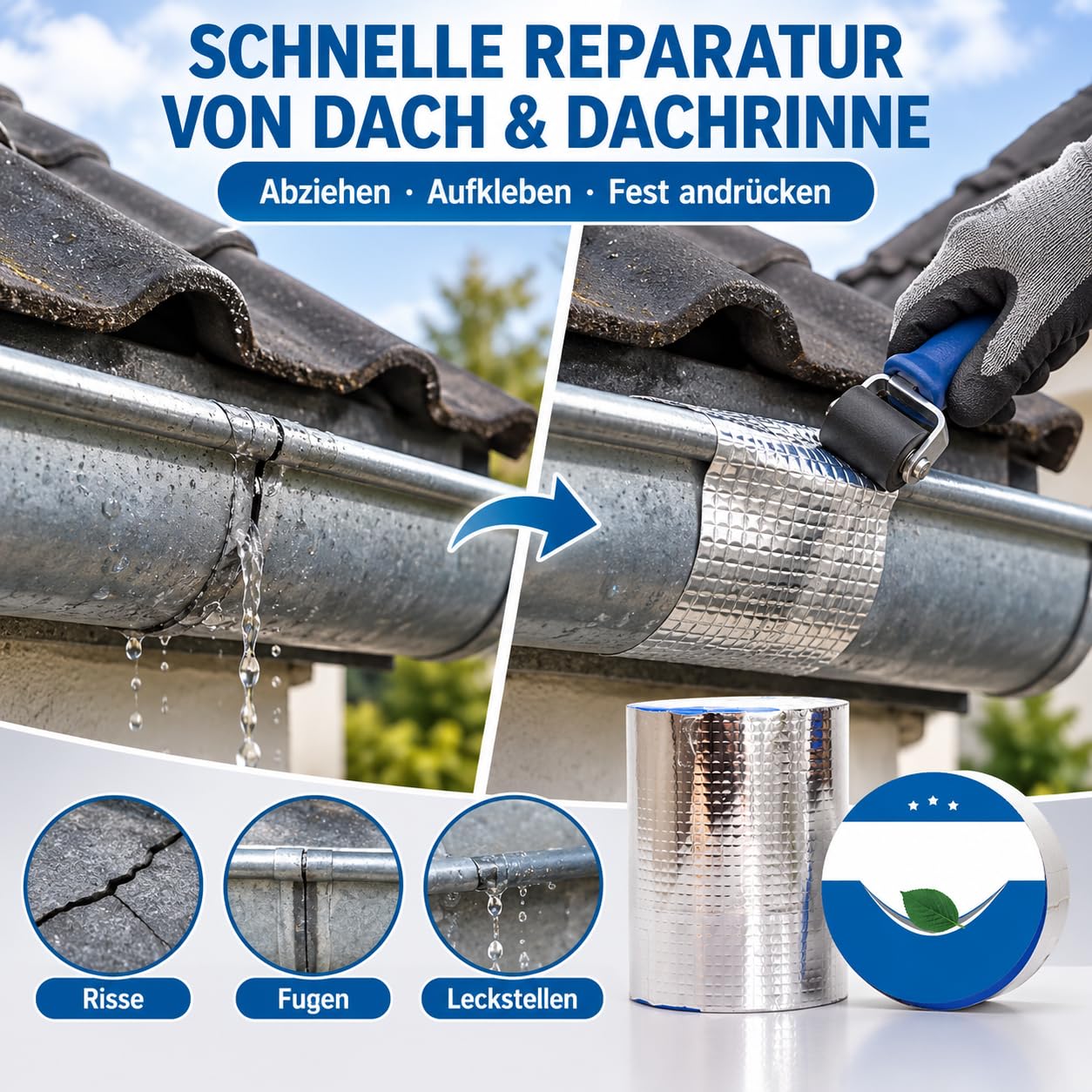 Butylband Wasserdicht, Wasserfestes Butyl Reparaturband – Allwetter Dichtband Für Dach, Rohr & Leckagen, Dachrinnen Reparaturset, Wasserdichte Abdichtung – Zuverlässiger Leckageschutz，30cm*10M