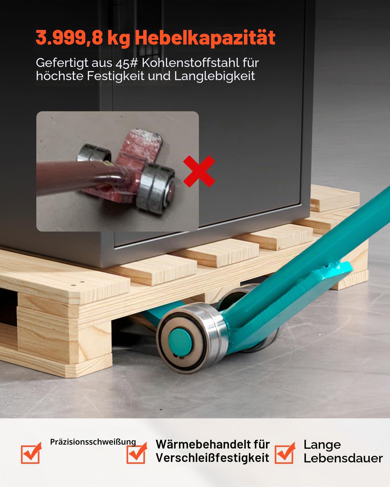 VEVOR Lastenheber 4000 kg Tragkraft, Möbelheber 1524 mm Gesamtlänge, mit Handschuhen,Transporthilfe mit Stahlfelgen für schwere Möbel, Gegenstände & Betonblöcke, ideal für Umzug & Schwerlasttransport