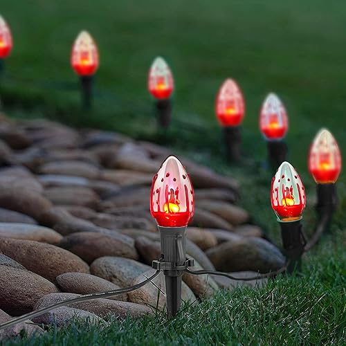 Miniatura 18 de Luces LED C9 para caminos de Navidad al aire libre, 38 pies, 25 bombillas LED C9 multicolor, luces de estacas de camino de Navidad, luces C9 LED