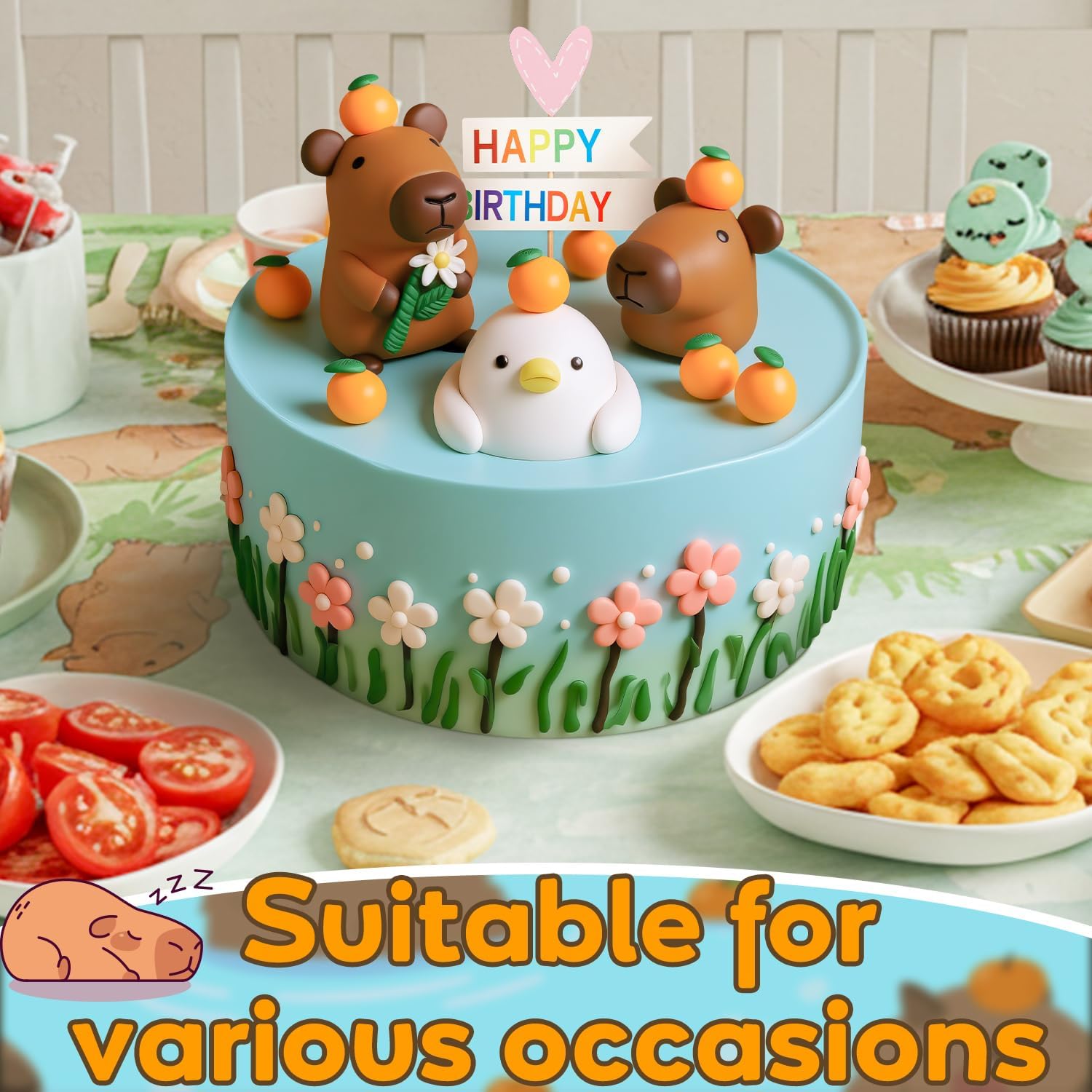 Gemscream 10 Pcs Capybara Cake Toppers Capybara Birthday Party Cake Decoration Soft Clay Imitation Woodland Duck Animal Orange for Birthday Baby Shower Party