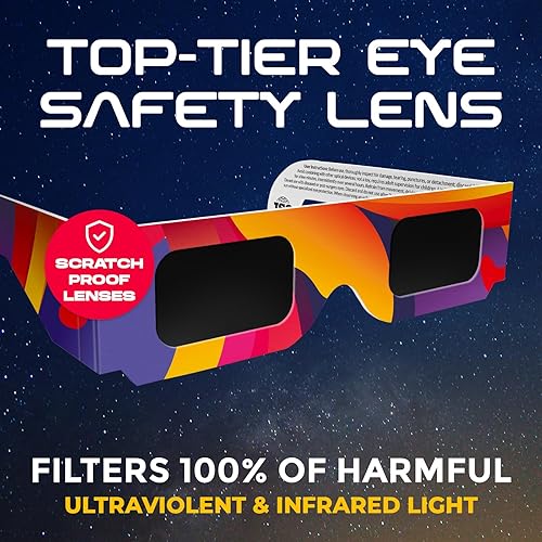 Miniatura 7 de Gafas de eclipse solar aprobadas por la AAS 2024, (paquete de 10) Gafas de observación Eclipse con certificación CE e ISO, persianas seguras para