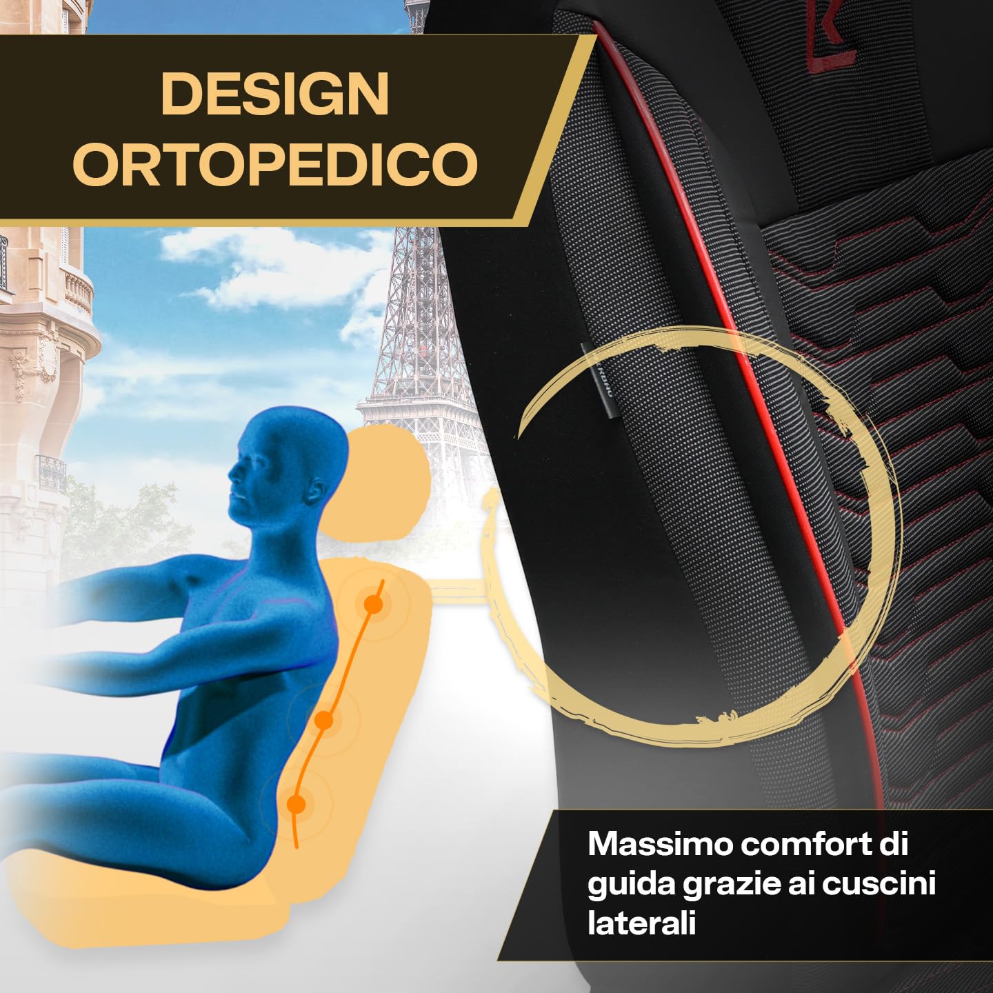 LUCARO Coprisedile Auto per Universale Paris, Rosso | Similpelle lavabile e idrorepellente, adattamento universale, imbottitura traspirante