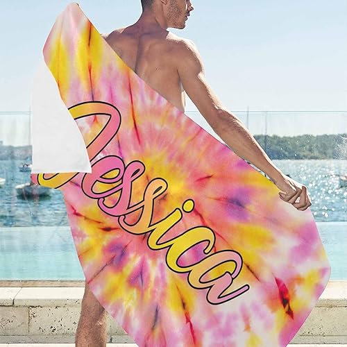 Miniatura 3 de Toalla de baño personalizada con nombre para familiares y amigos, toalla de texto personalizada rosa y naranja para natación, deportes, sofá