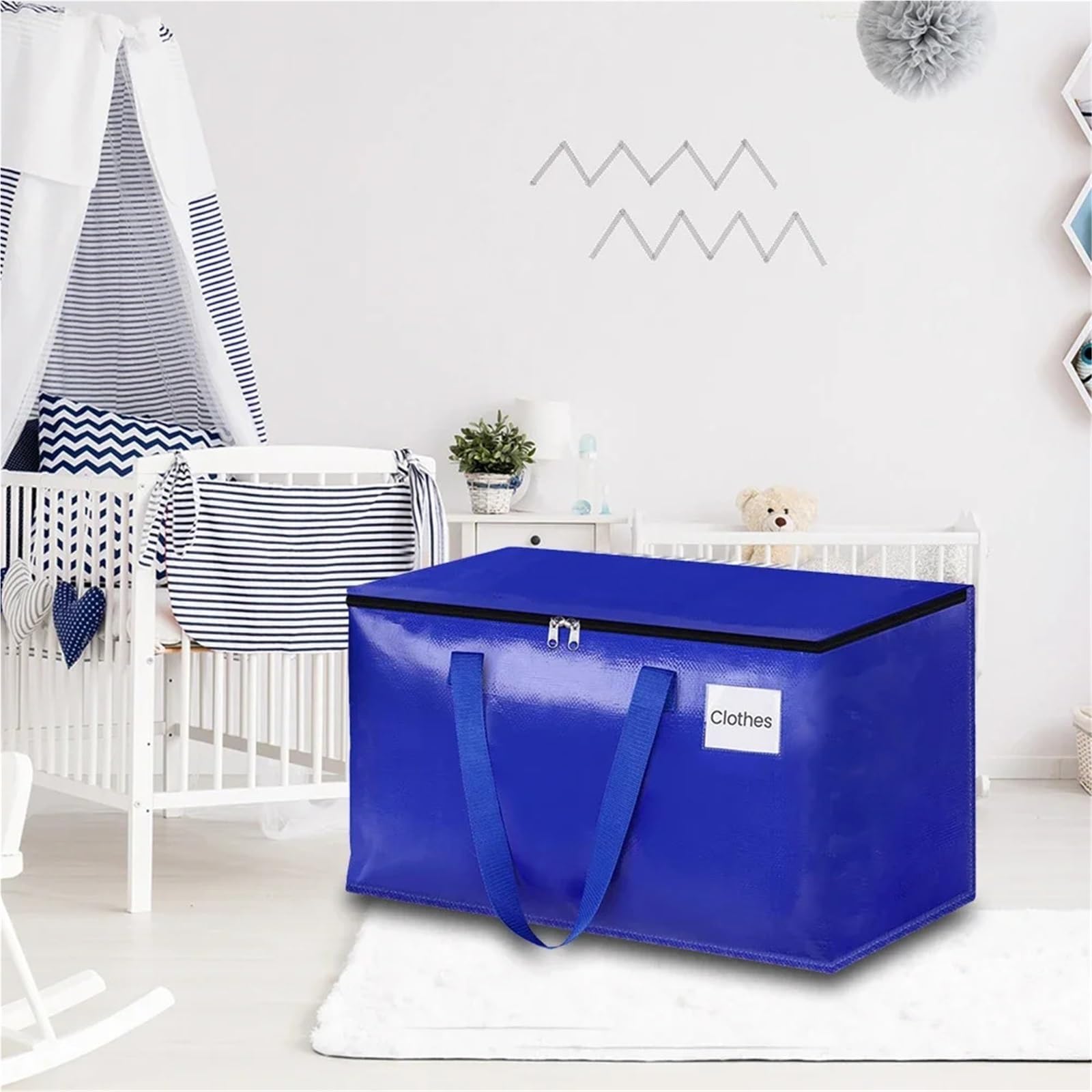 Bolsas de mudanza 90L con cremalleras y asas Cajas Bolsa embalaje almacenamiento resistente Plegable for Mudanza Almacenamiento para Mudanzas,Viajes(Blue,5PCS)