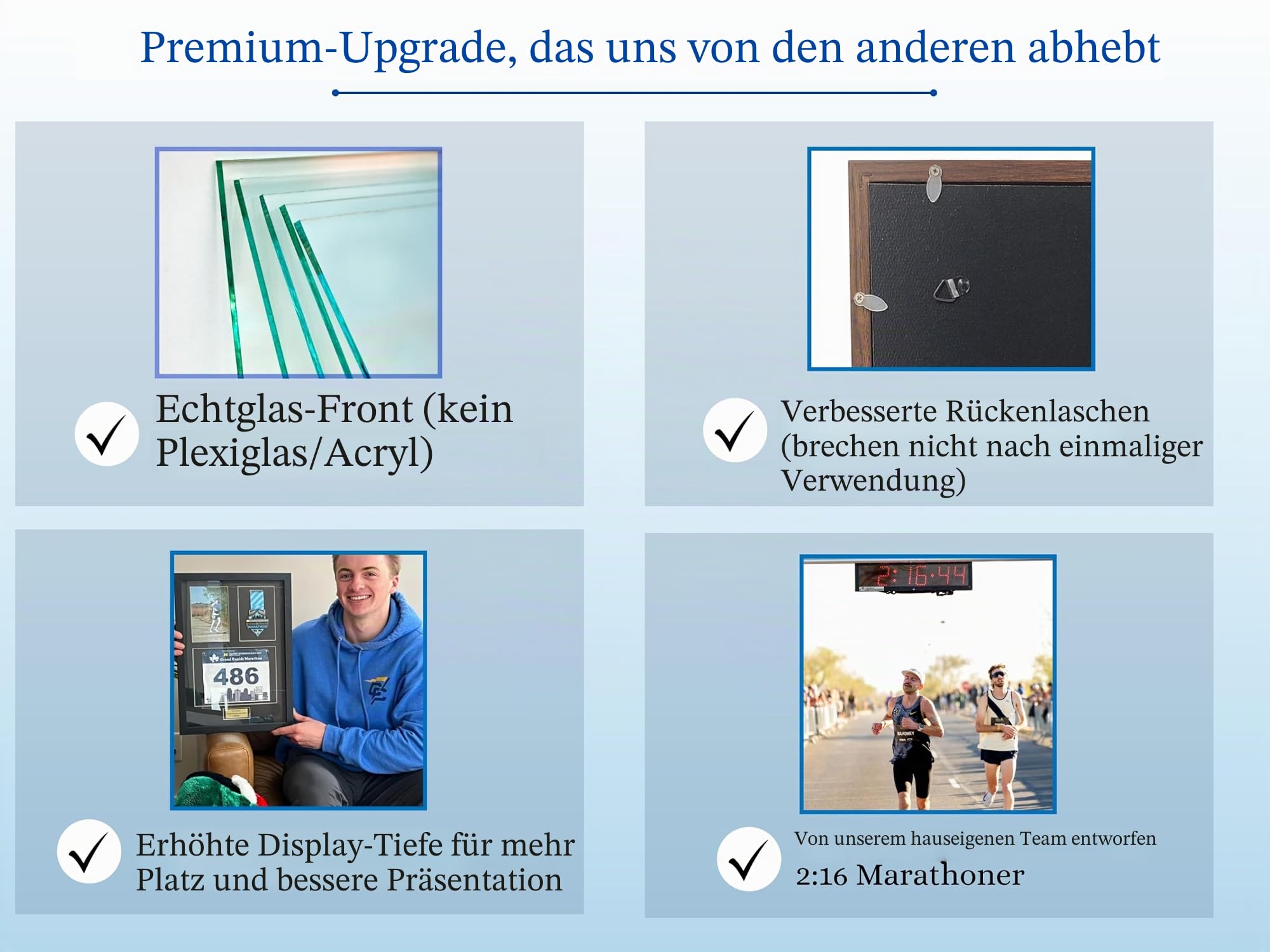 MedalAwardsRack 3-in-1-Schattenbox-Schaukasten, Medaille, Renn-Startnummer und Fotokasten, Halterung und Rahmen für Marathon-/Triathlon-/Lauf-Startnummern, Wandmontage, gehärtetes Glas, schwarz