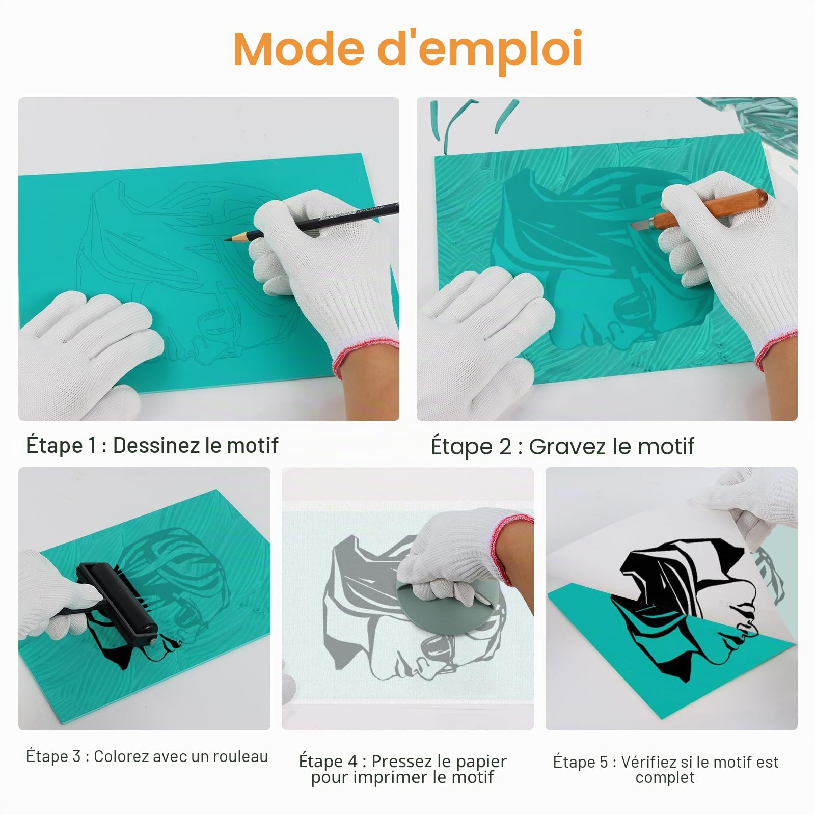 Lot de 31 outils de sculpture de linoléum - Kit de démarrage avec plaques en linoléum, papiers calques, bloc de mélange pour tampons, sculpture, graphisme imprimé, poster d'art
