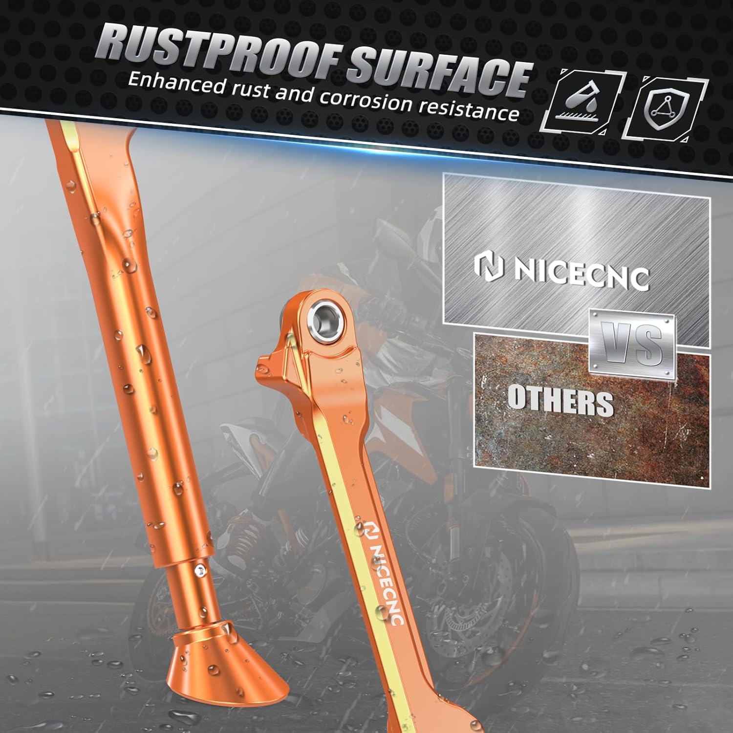 NICECNC Orange Dirt Bike Kickstand Side Stand Pad Extension + 2-Level Adjustable Side Stand Kickstand See Fitment