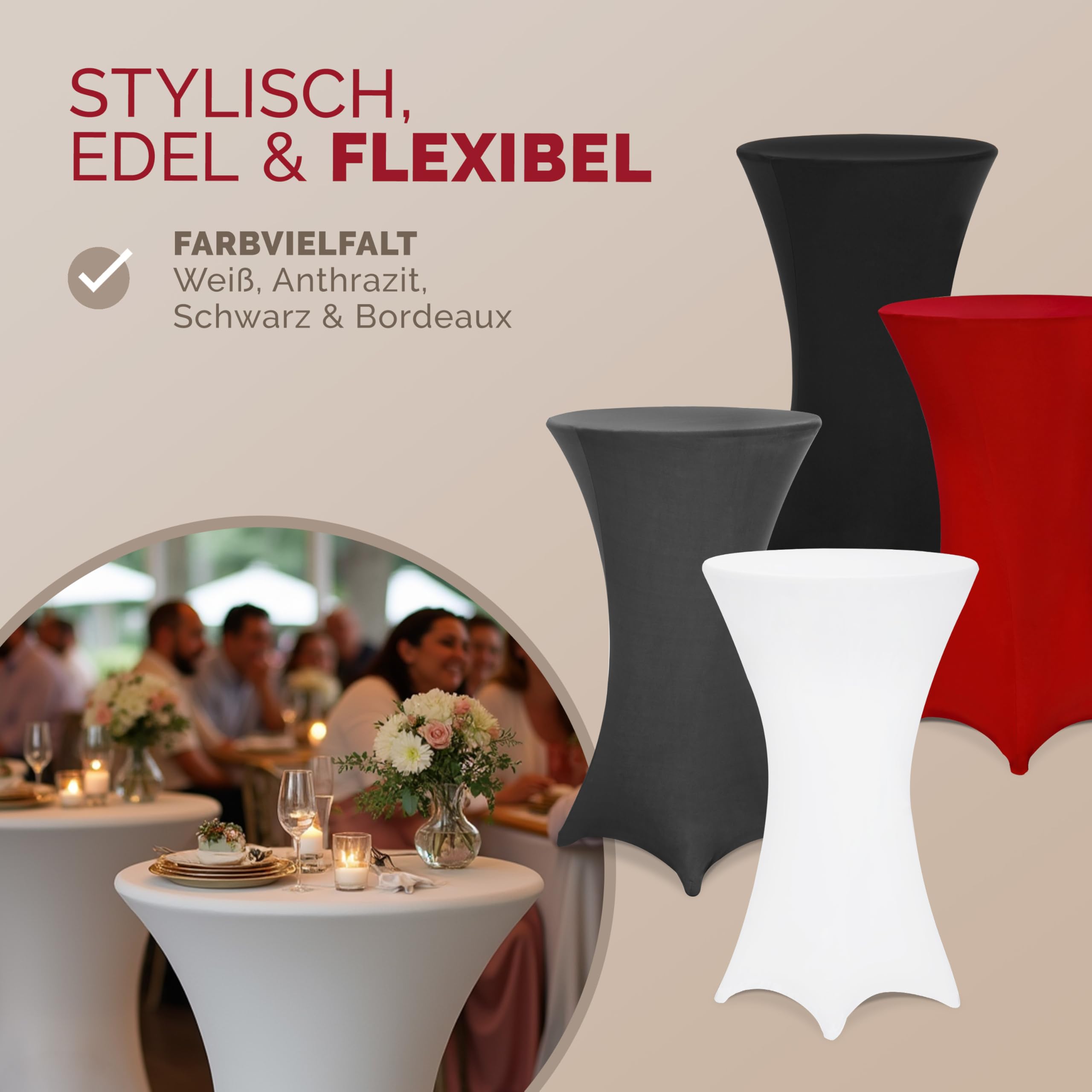 Deuba® 5X Stehtisch Hussen Ø 60-65/70-75/80-85cm Viele Farben 30°C Waschbar Verstärkte Standfüße Stehtischhusse Überzug Stretch (Ø 70-75cm, Weiß)