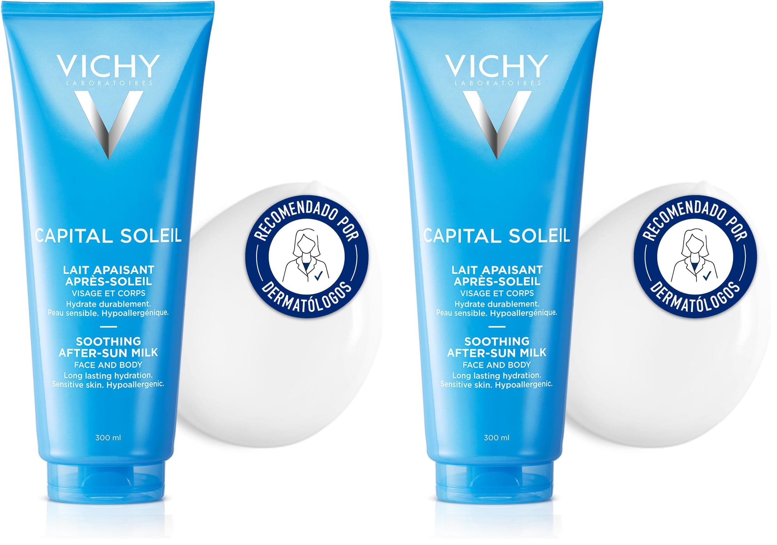 Vichy, Capital Soleil, Lait Apaisant Après-Soleil, Visage et Corps, Résiste à l'Eau, Enrichi en Acide Hyaluronique pour Apaiser et Rafraîchir, Tous Types de Peaux, 300 ml (Lot de 2)