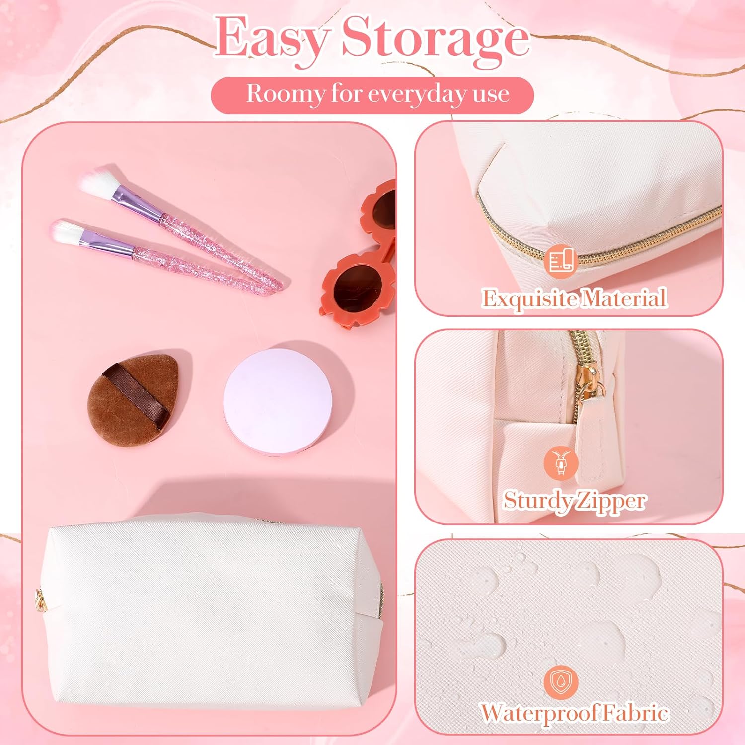 MAQUITA 10 Pcs Makeup Bags Pu Leather Cosmetic Bag, 7.1" x 2.6" x 3.9" inch Waterproof Versatile Portable Makeup Bag for Women Friends Daily Storage Cosmetic Organizer Travel Toiletry Case (Beige) - Image 3