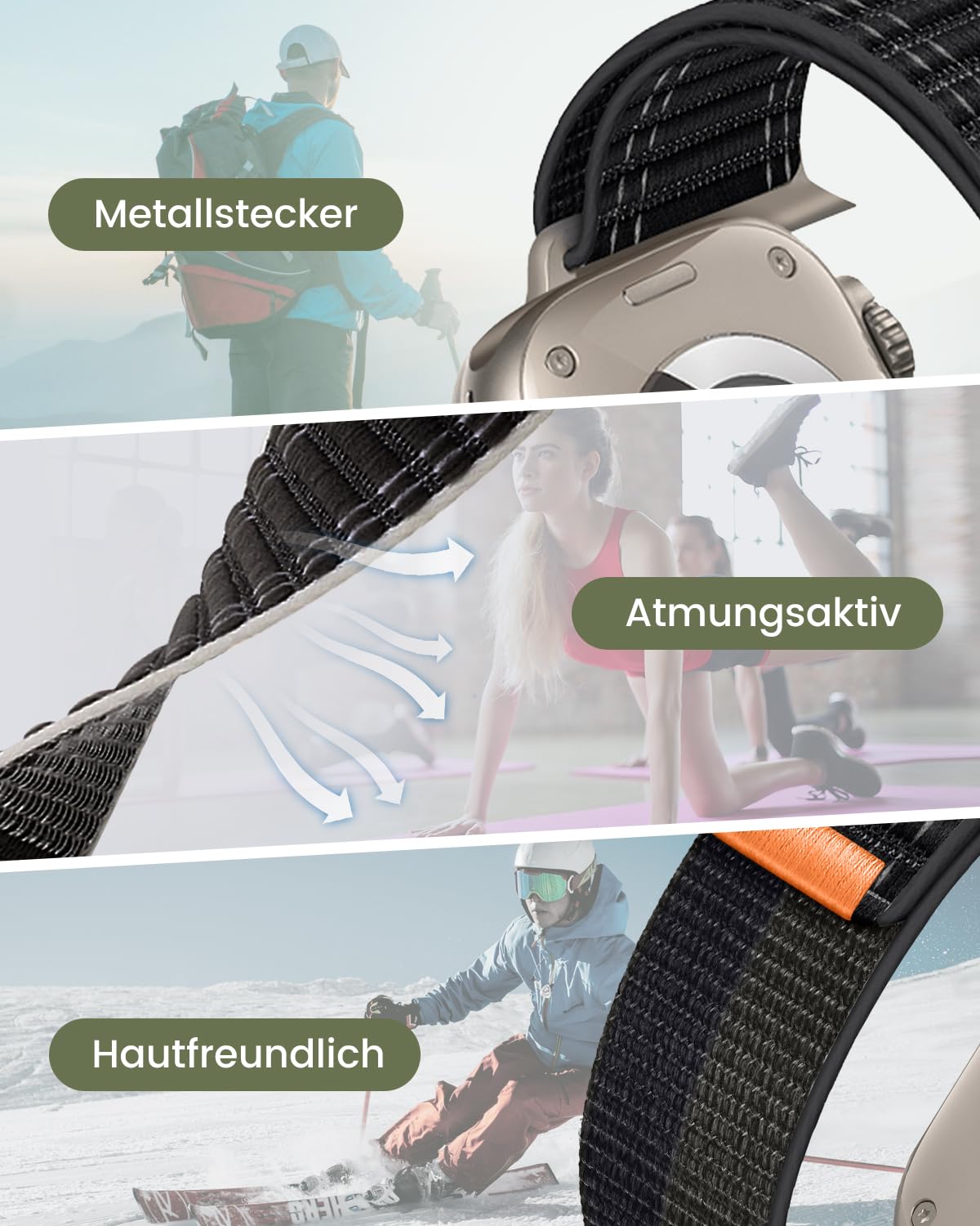 SimpleThings Sport Loop Nylonowy pasek do Apple Watch 49 mm, 46 mm, 45 mm, 44 mm, 42 mm, 41 mm, 40 mm, 38 mm, regulowany miękki pasek do iWatch Ultra2/1, SE, 10, 9, 8, 7, 6, 5, 4, 3, 2, 1