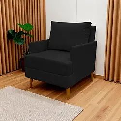 Poltrona Decorativa Para Sala Recepção Consultório Escritório Serena Suede (Preto)