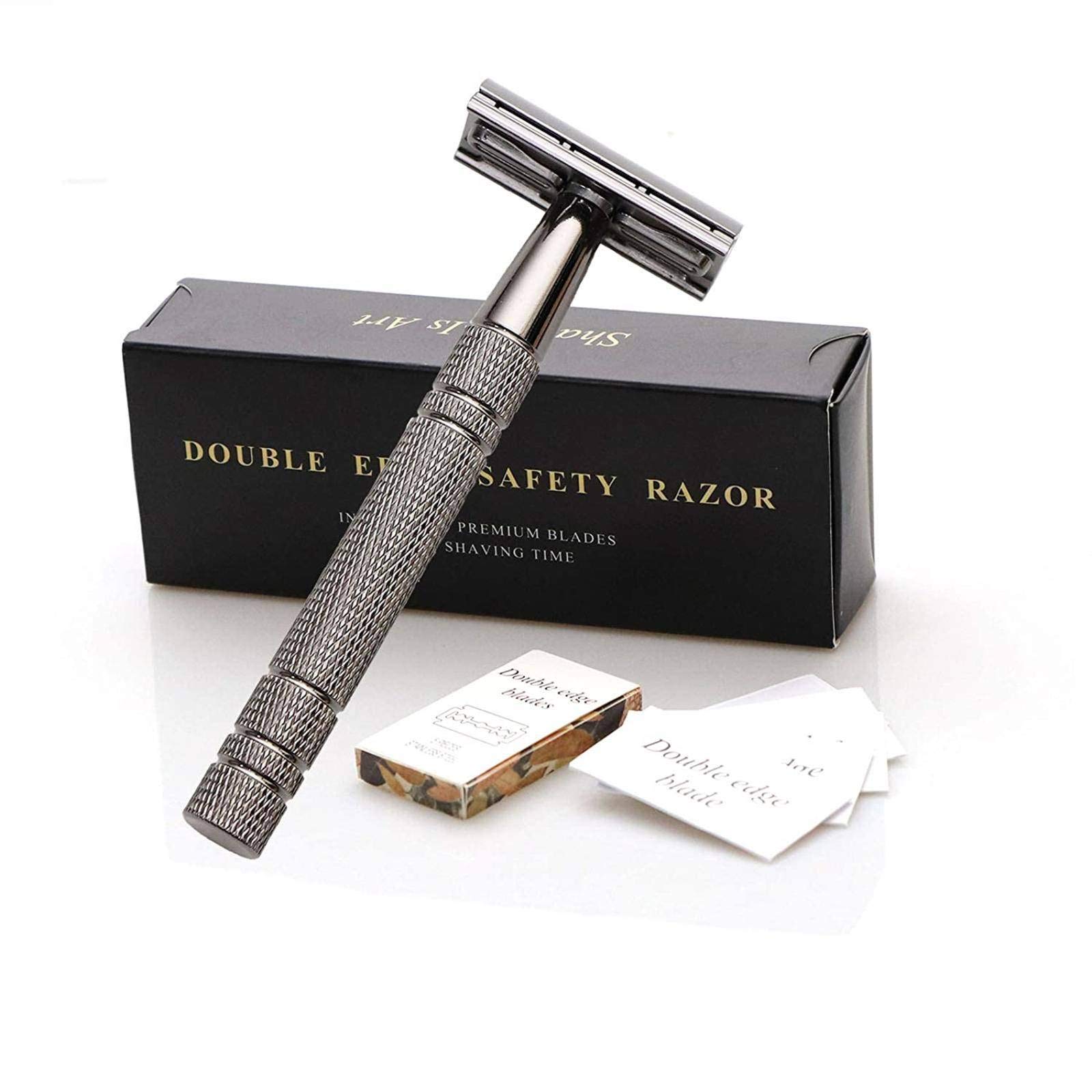 NC Men's Razor Double-Edged Safety Razor with 10 Razor Blades Classic Metal Manual Razor Beard Trimmer Men's Facial Cleaner