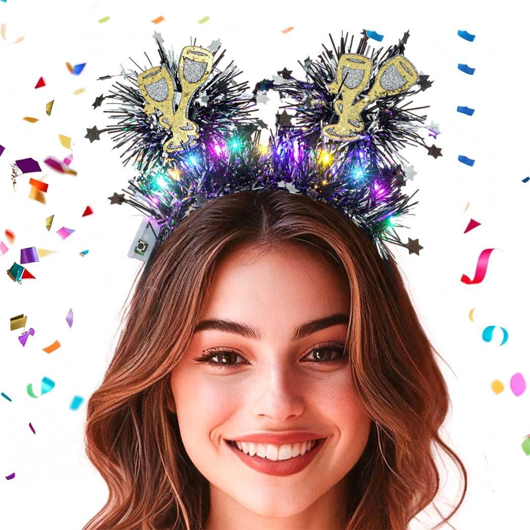 Gangel Light Up New Year Headband LED Christmas Hairband Sparkling Tinsel Headbands Festival Hair Accessories for Women