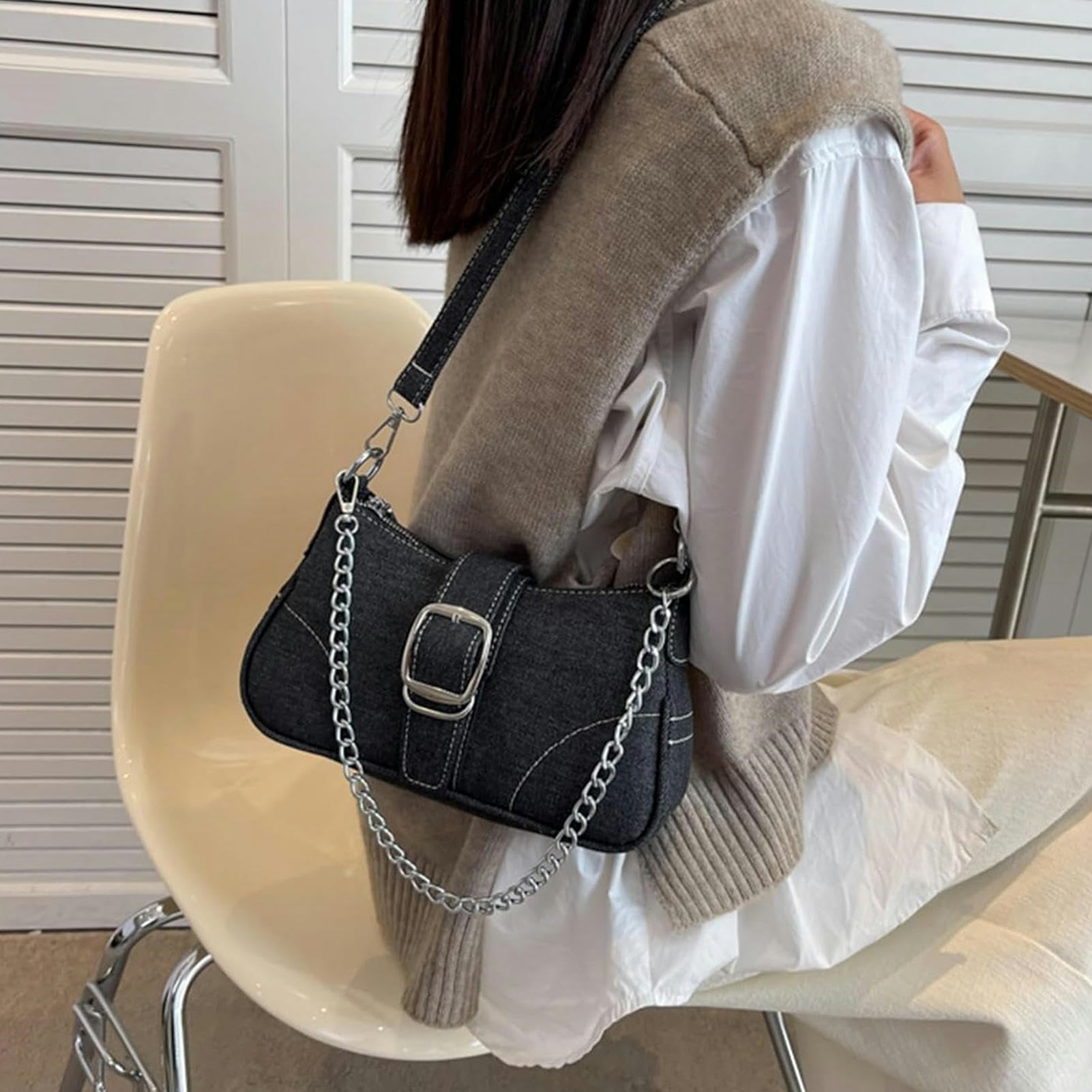 Borsa Donna Tracolla Stume da Spalla da Donna in Denim da Donna Borsa A Tracolla da Donna Sacca da Donna Casual-blue-25x7x13